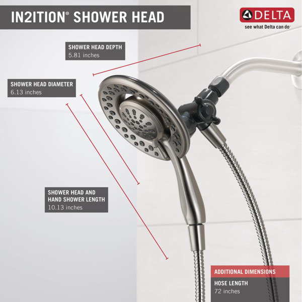 Delta In2ition 2in1 Dual Hand Held Shower Head, 3Spray Detachable